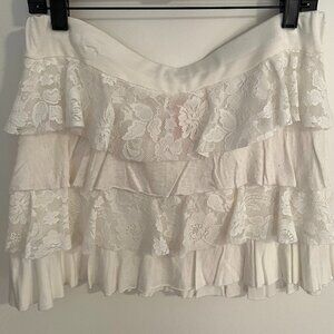 White Lacey Tiered Mini Skirt